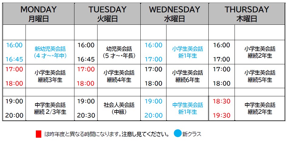 英会話教室時間割